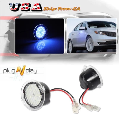 Luces de charco de espejo retrovisor lateral azul hielo LED para Ford F150 Explorer Edge Fusion Foto 1 de 4