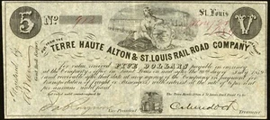 St. Louis, MO - Terre Haute Alton & St. Louis Rail Road Company 5 $ 1859 - Bild 1 von 2