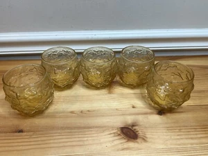 5 Anchor Hocking Lido Milano Honey Gold Amber Roly Poly Barware Wine Glasses - Picture 1 of 8