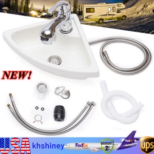 Boat RV Caravan Camper Triangle Acrylic Sink Small Corner Sink Kit with Faucet - Picture 1 of 10