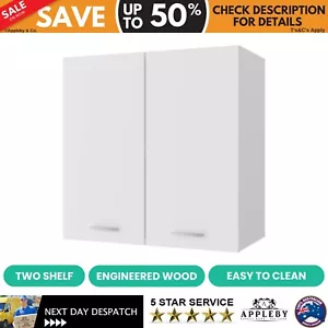 White Kitchen Cupboard Unit Wall Mount Furniture Hanging Cabinet With 2 Shelves - Picture 1 of 10