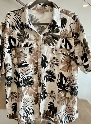 Белый олень рубашка XXL Sz 20 гавайский коротким рукавом льняной тропический бежевый черный Grn - Изображение 1 из 4