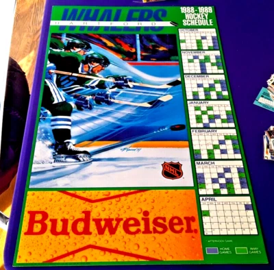 1988 NHL BUDWEISER PÔSTER CALENDÁRIO DE PAPELÃO BOM 18X30 HARTFORD WHALERS - Imagem 1 de 4