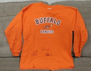 3 Autographed BUFFALO BANDITS LACROSSE T-Shirt Size Youth L Large 17" Pit to Pit - Picture 1 of 2