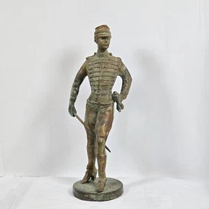 Antica statua bronzo 1800 scultura soldato militare francese Ussaro - 14,5" - Foto 1 di 4