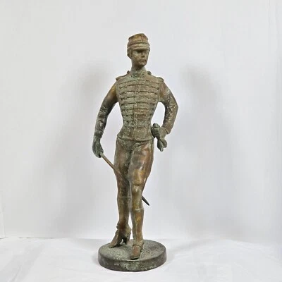 Antigua estatua de bronce de 1800 escultura soldado militar francés húsar - 14,5" Foto 1 de 4