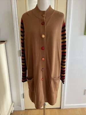 Cárdigan plumero vintage a rayas marrón arte usable Bob Mackie 1x Foto 1 de 4