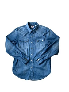 Levis Sawtooth Denim Shirt Mens Small Blue Cowboy Snap Western - Picture 1 of 13