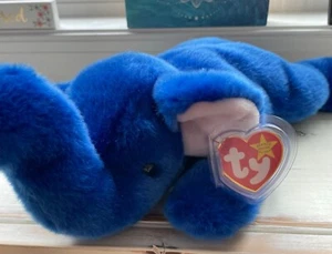 RARE TY ‘PEANUT’ Royal Blue BEANIE BUDDY Elephant One of ORIGINAL 9 BUDDIES - Picture 1 of 8