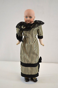 Antique German Bisque Head Doll Leather Body Teeth Blue Eyes NO WIG Kestner?