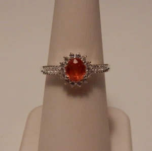 Size 7 Natural Mandarin Garnet & White Zircon Sterling Silver Ring 1.30cts - Picture 1 of 11