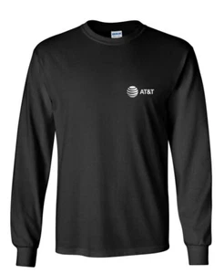 at&t Small Left pocket Logo 90s phone Geek Company Black Long Sleeve Tee Shirt - Picture 1 of 3