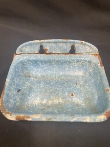 Antique Light Blue Graniteware Swirl Soap Dish - Picture 1 of 6
