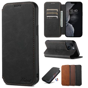 For iPhone 16 15 Pro Max 14 13 12 Max Case Leather Wallet Card Stand Magnetic - Picture 1 of 17
