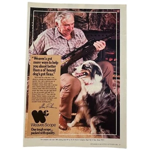 Mira telescópica tejedora anuncio impreso vintage años 80 Slim Pickens caza perro pastor australiano - Imagen 1 de 5