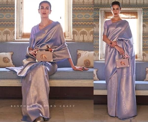 African Purple Soft Kanjivaram Silk Saree With Gokden Zari Weaving - Picture 1 of 7