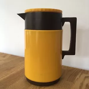 Vintage Retro JUNE Sweden Coffee Carafe Thermal Vacuum Flask MCM Yellow Plastic - Picture 1 of 9