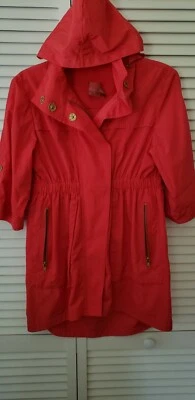ALI RO Rain Jacket   ORANGE   Raincoat zip Pockets 3/4 Sleeve SIZE 0 - Image 1 of 4