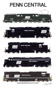 Póster de ferrocarril Penn Central Locomotoras 11""x17"" firmado por Andy Fletcher - Imagen 1 de 1
