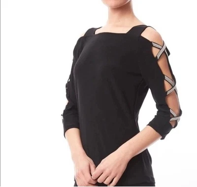 Nuevo con etiquetas Top Joseph Ribkoff Negro Cruz Estrás Manga Detalle Talla 10 NUEVO Foto 1 de 4