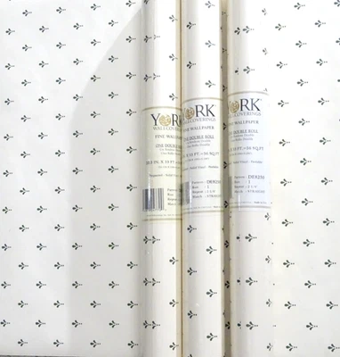 3 rollos de papel tapiz prepegado blanco roto flor de lis verde flaco 168 pies cuadrados Foto 1 de 4
