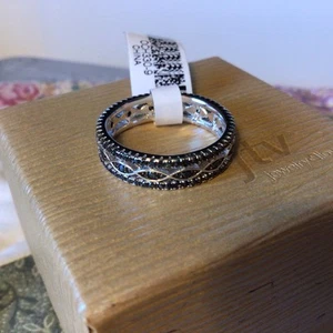Sterling Silver With Black Gemstone Infinity Band Ring Size 9 - Picture 1 of 6