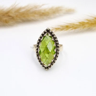 Statement Ring Peridot 925 Sterling Silver Ethnic Vintage Style Women Jewelry - Image 1 of 4