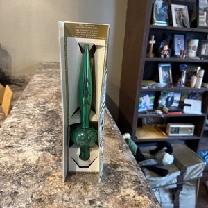 Vtg Lanissa 10” Green Metallic Glass Fancy Christmas Tree Topper West Germany - Picture 1 of 15
