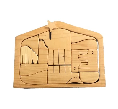 Vintage Wooden Handcrafted Nativity Puzzle Animals People Star Teaching - Image 1 of 4