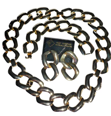 klasse SchmuckSet  gold Kette, Armband + Ohrringe Klappverschluß NEU + TOP - Bild 1 von 4