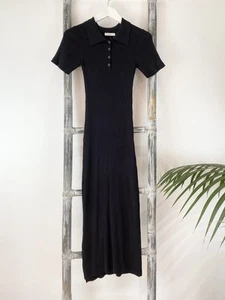 Dissh Black Collared Ribbed Knit Short-Sleeve Midi Dress - Size 10 - Picture 1 of 4