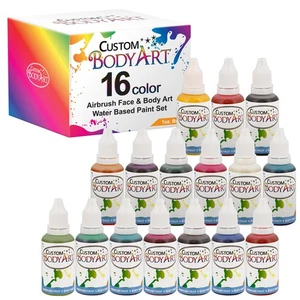 16 Color 1oz Airbrush Face & Body Art Paint Kit Water-Based Custom Temp Tattoo - Picture 1 of 5