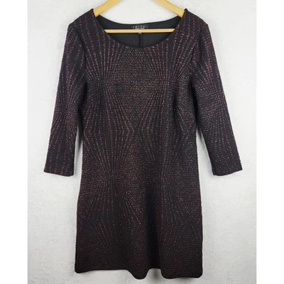 Whimsigoth Dress XL Sheath Midi Knit 3/4 Sleeve Black Colorful Metallic Romantic - Image 1 of 4