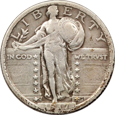 1917-S Type 2 Standing Liberty Quarter 25C, Very Fine VF, Cleaned - Image 1 of 2