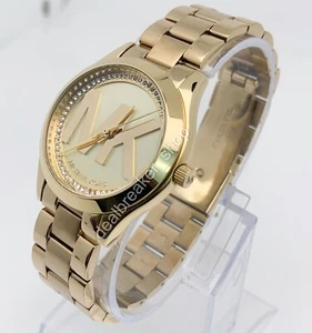 MICHAEL KORS MK3477 Gold Tone Mini Slim Runway MK Logo Ladies Wrist Watch - Picture 1 of 4