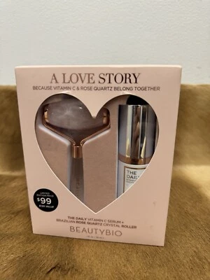 BeautyBio A Love Story Set Suero Diario de Vitamina C + Rodillo Brasileño de Cuarzo Rosa Foto 1 de 4
