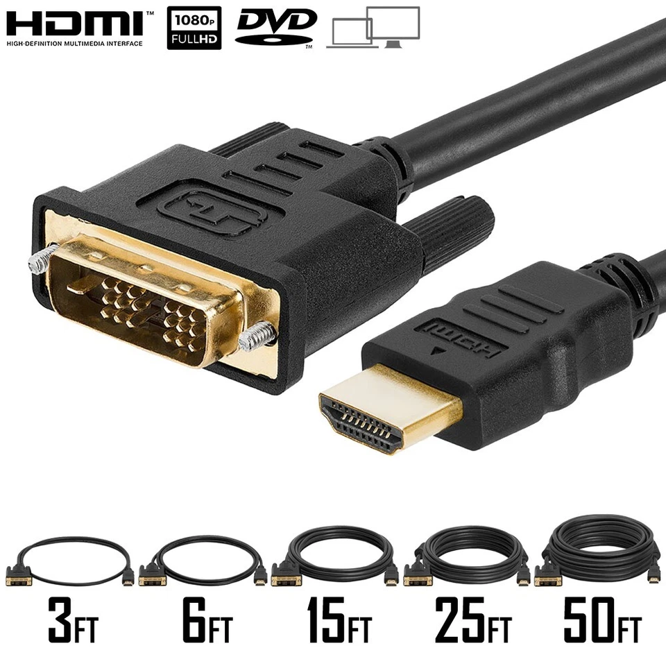DVI-D to HDMI Adapter Cable Full HD TV PC Laptop Monitor DVD STB Gold Plated - Image 1 of 1