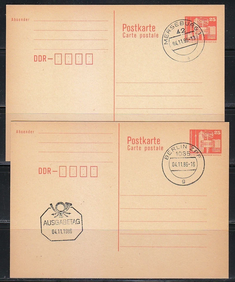 Germany DDR 1986 two FDC post cards Alexanderplatz,Berlin & Merseburg - Image 1 of 1