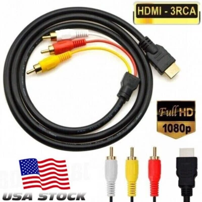 HDMI To RCA AV Adapter Converter Cable CVBS 3RCA 1080P Composite Video Audio - Image 1 of 4