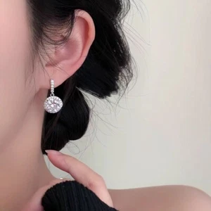 1-3CT Round Cut Moissanite Drop Hoop Earrings Women S925 Silver 18k Gold Plated - Picture 1 of 11