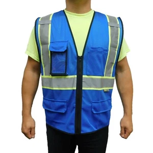 3C Products ANSI 107-2015 Class 2 Premiums Royal Blue Mesh Surveyor Safety Vest - Picture 1 of 4