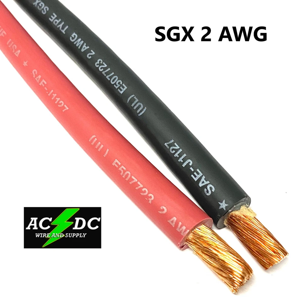 2 AWG SGX RED OR  BLACK AUTOMOTIVE WIRE - HIGH TEMP  YOU CHOOSE - Image 1 of 1