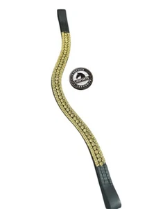 New Bling Gold sparky 5 row Crystal BrowBand Black leather  Riding Equestrian! F - Picture 1 of 6