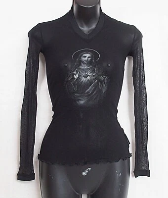 Dolce&Gabbana J&ANS Vintage Sheer Mesh Jesus Print S/S 1998 Top Black Size S - Image 1 of 4