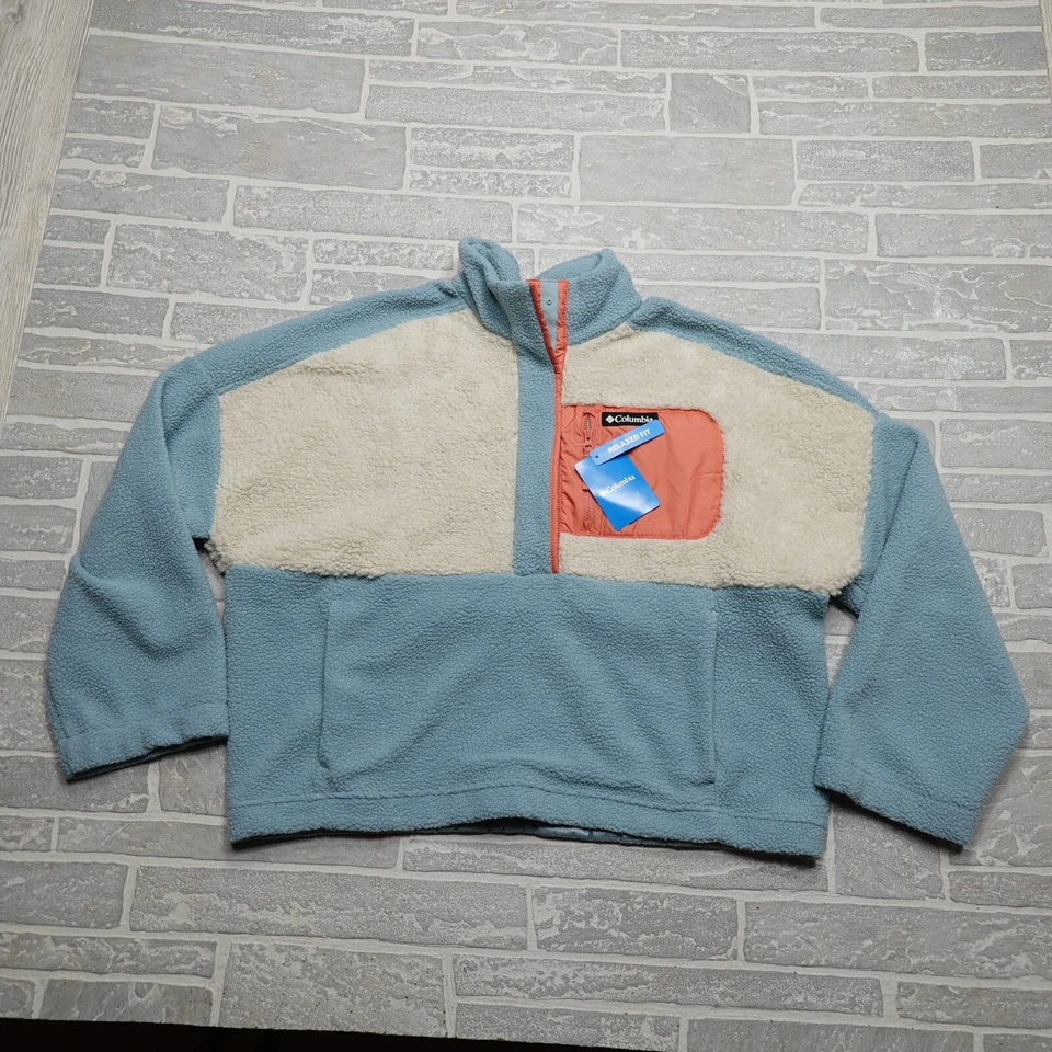 Columbia Womens Snap Front Sherpa Pullover Sweater 1626840 Blue M