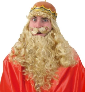 König Ludwig 3 tlg Perücke mit Krone ,Bart & Schnurrbart Karneval Fasching Party - Picture 1 of 1