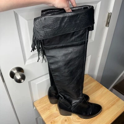 Botas con flecos plegables de cuero negras hechas en Italia TALLA EU 39 US 8.5 Foto 1 de 4