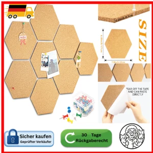 Kork Pinnwand Set 8 Stück sechseckig selbstklebend mit 50 Pins Korkplatte Deko B - Bild 1 von 9