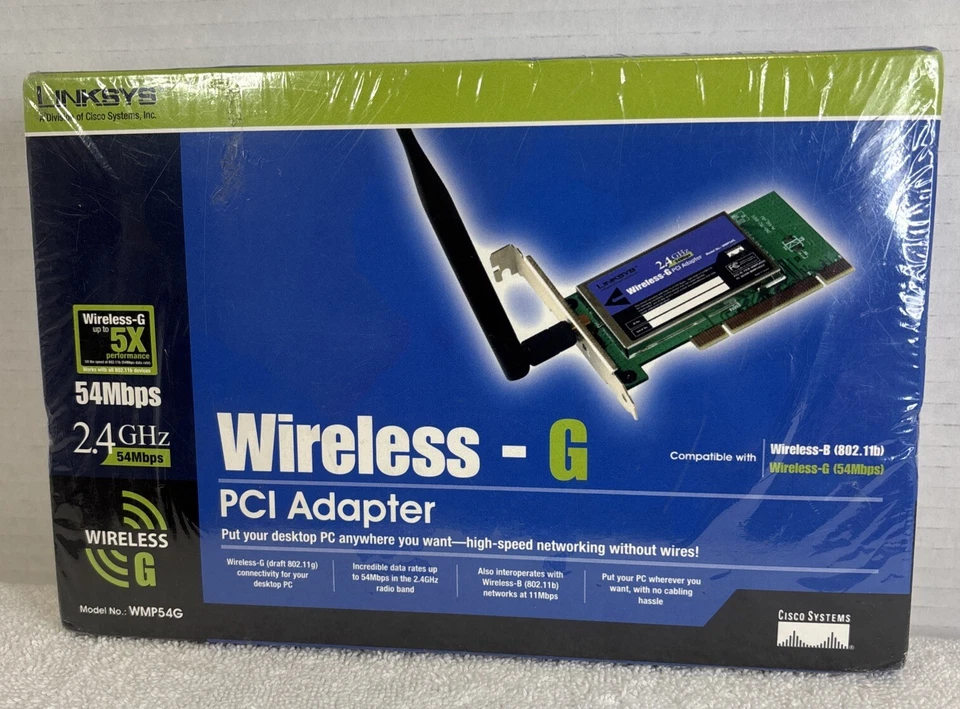Linksys Wireless-G 5X Performance WMP54G Desktop PCI Adapter 54Mbps 2.4 GHz - Image 1 of 4