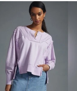 Camisa Pullover Lavanda Anthropology Pilco PIntuck Talla M Manga Larga Cómoda - Imagen 1 de 8